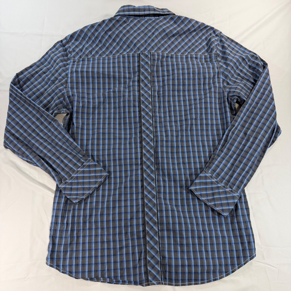 Buckle Black Mens XL Athletic Fit Plaid Button Down Shirt Blue Grey Long Sleeve - Picture 3 of 8